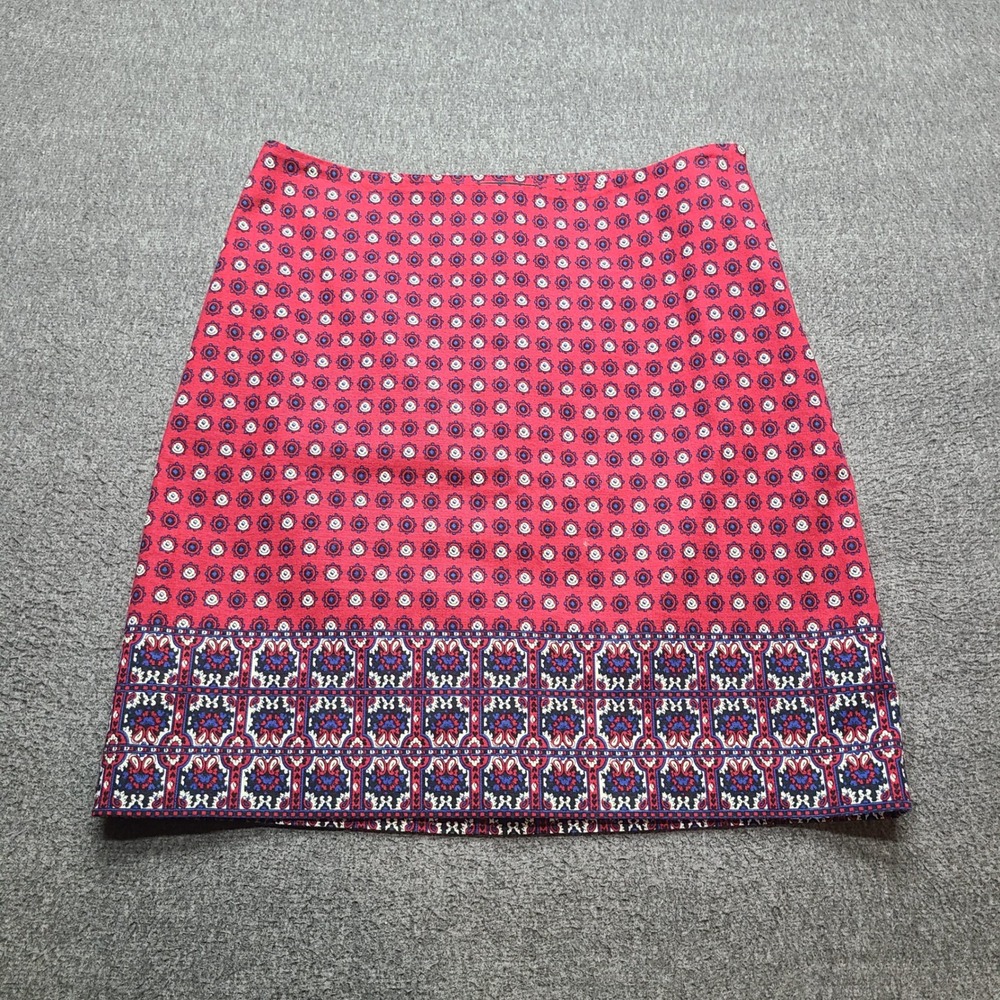 Talbots Skirt Womens 2P Red Excellent Medallion Print A-Line Petite Cotton Blend